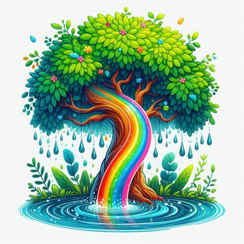 Green tree with rainbow